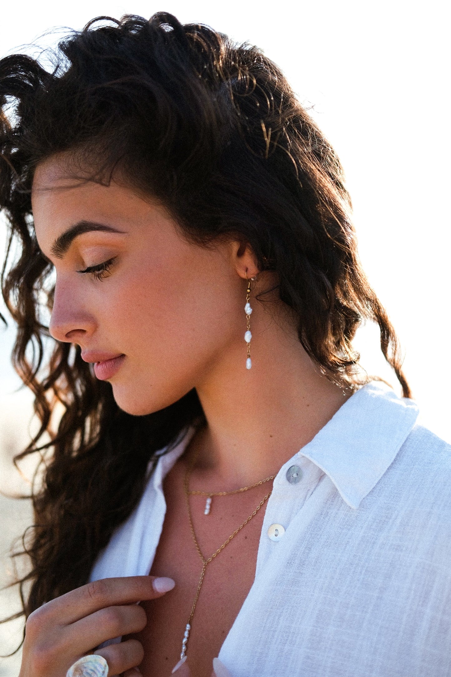Boucles d'oreilles pendantes - perles d'eau douce
