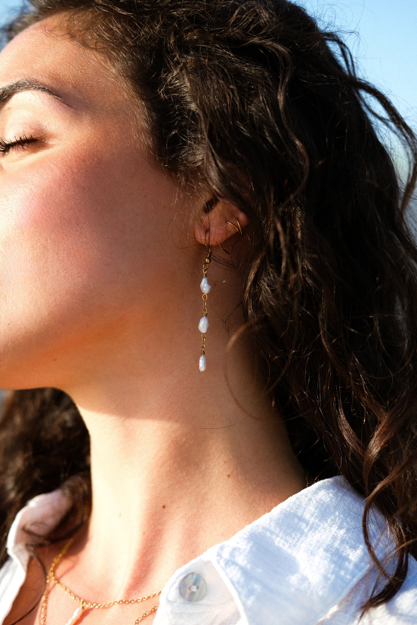 Boucles d'oreilles pendantes - perles d'eau douce